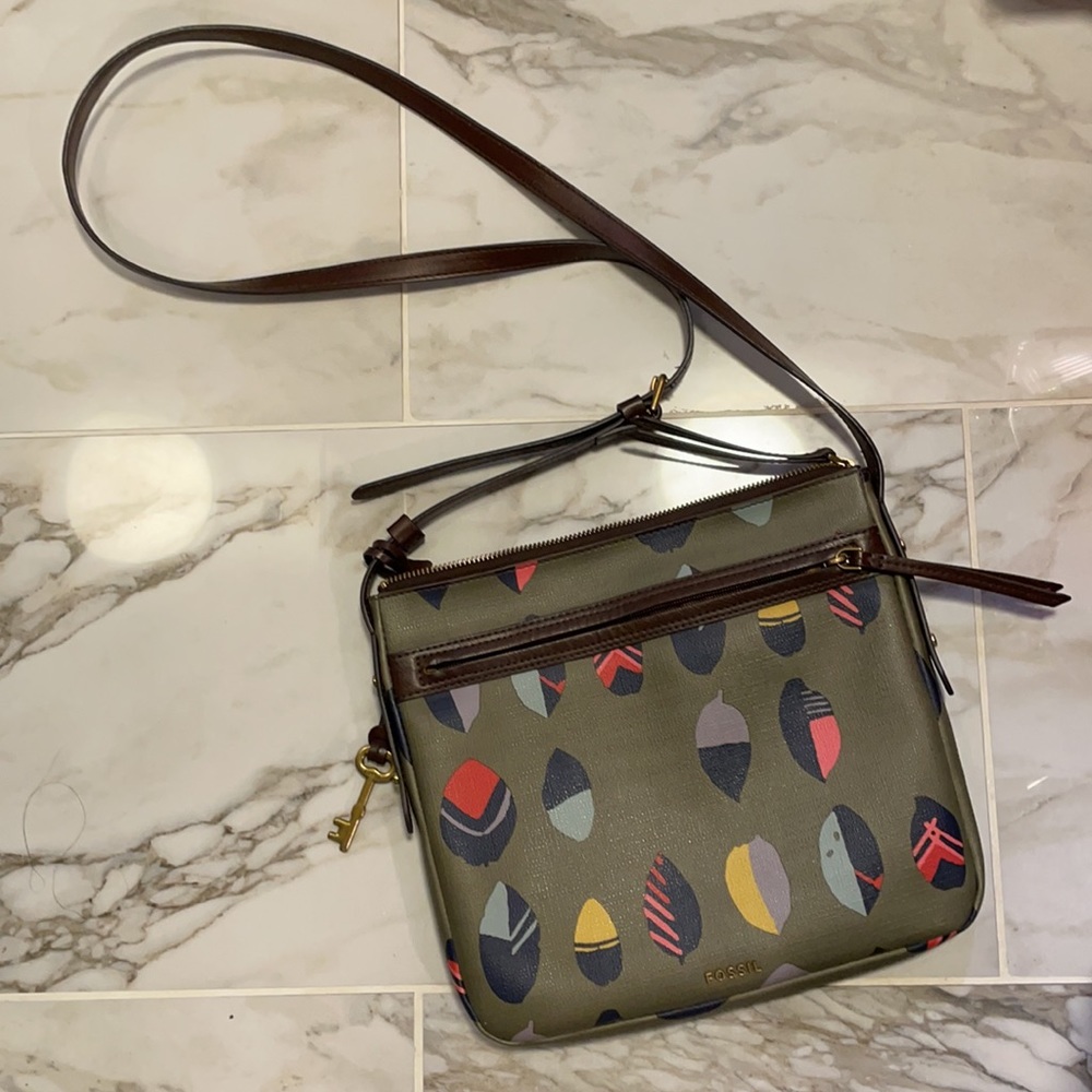 Fossil Crossbody Handbag purse green leaf - Picture 2 of 10